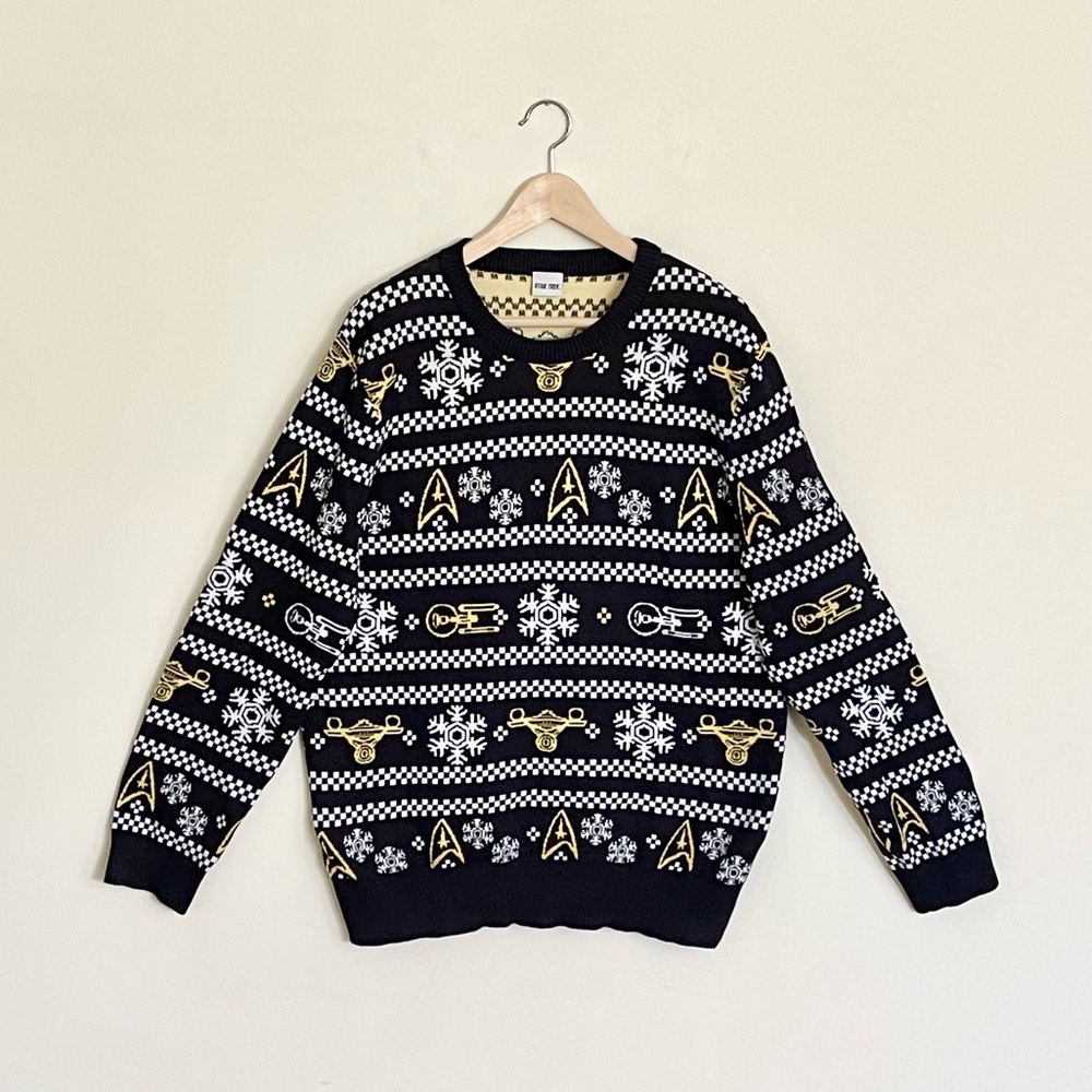 NEW Star Trek “Trek The Halls” Holiday Knit Ugly Christmas Sweater Adult XL